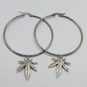 Baby Barbie Silver Cannabis weed leaf hoop earring